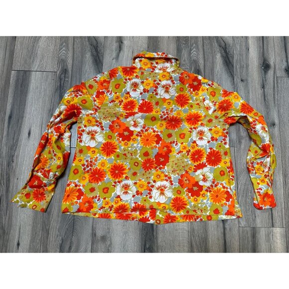 Vintage 70s Floral Button-Up Shirt Long Sleeve Bright Retro Disco Style Ski Shir - Picture 5 of 12